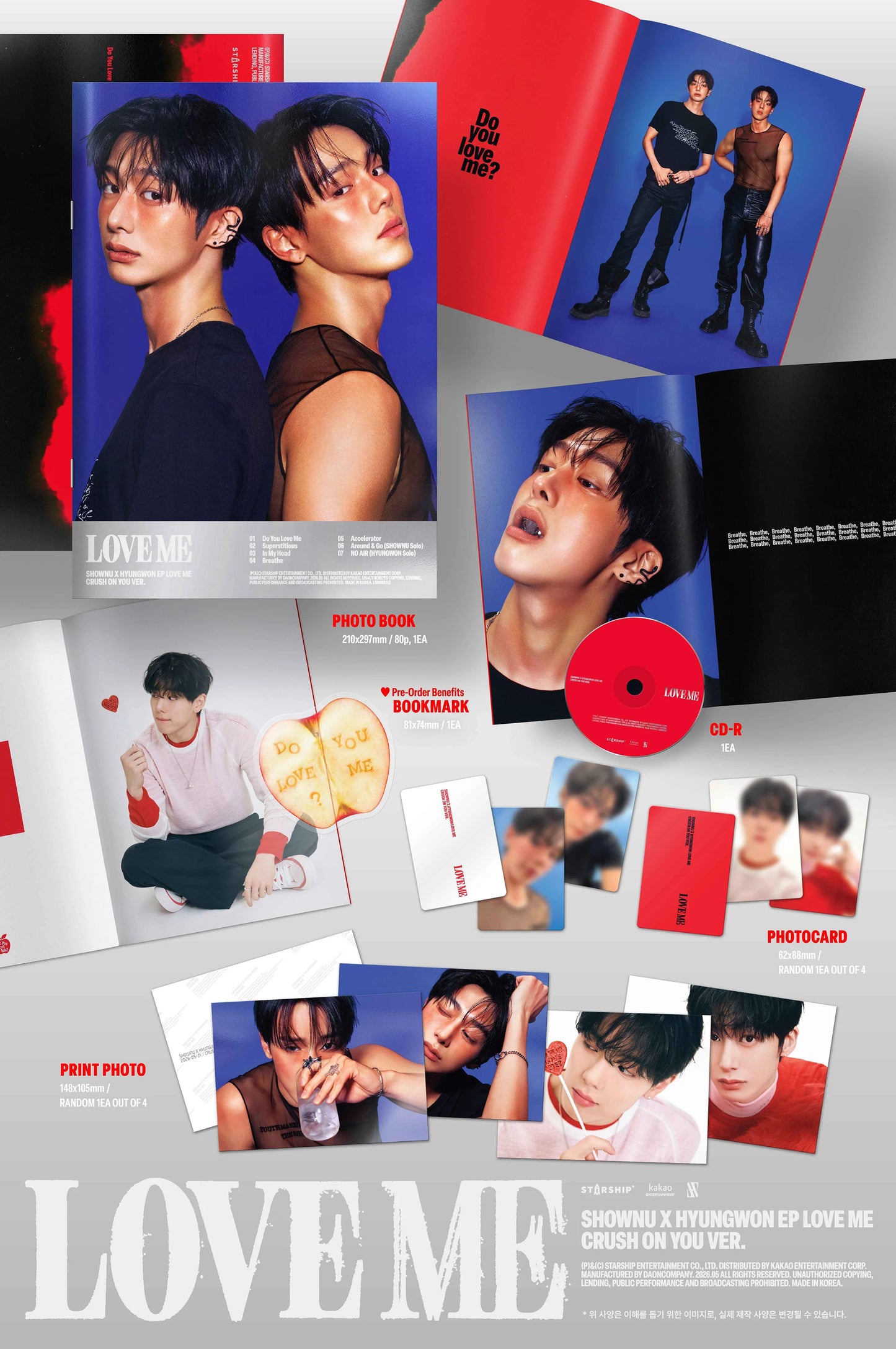 Collection of SHOWNU & HYUNWON's 'LOVE ME' album inclusions with photos
