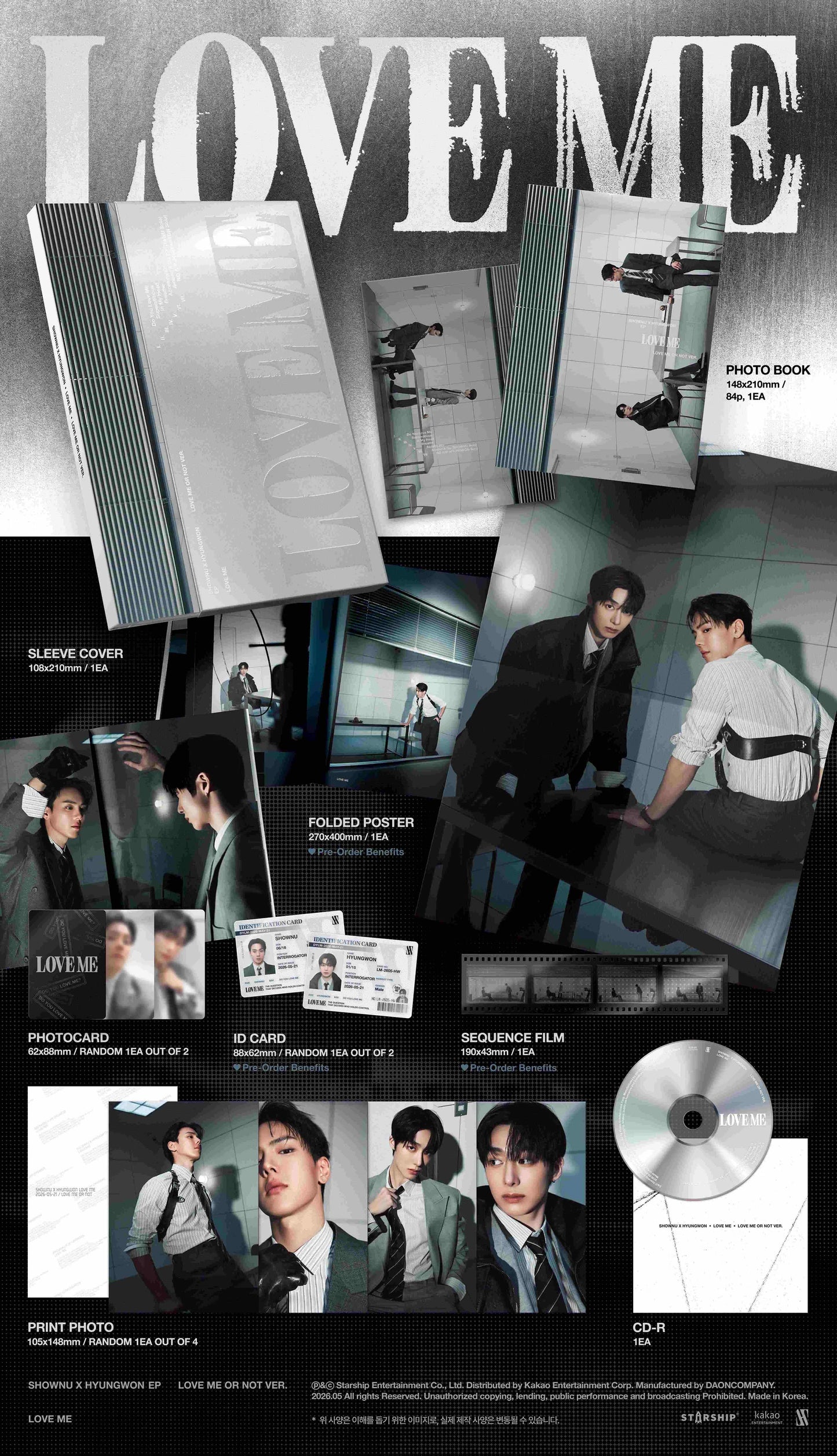 Promotional material for 'LOVE ME' album inclusions showing photos of SHOWNU & HYUNGWON
