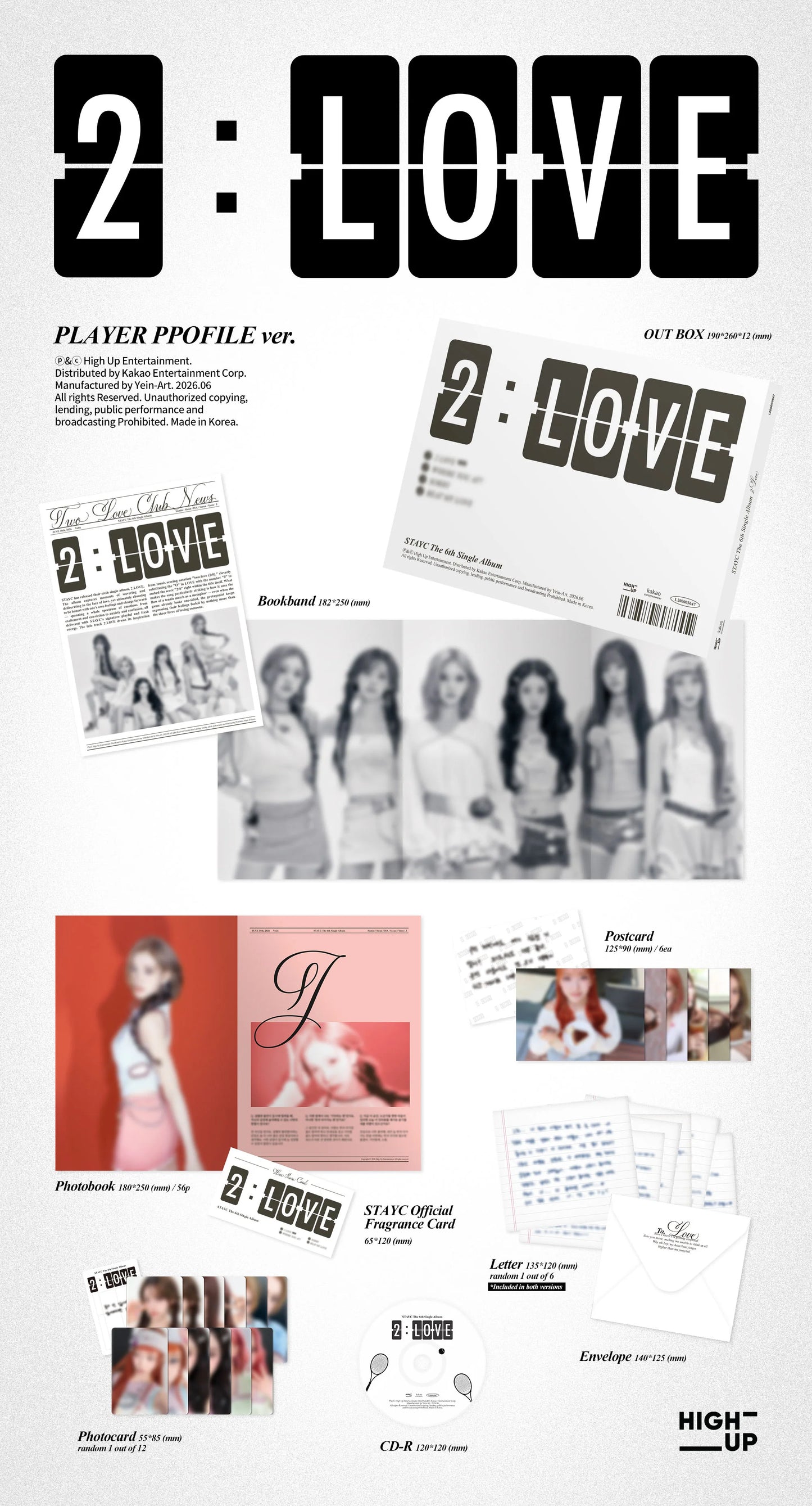 Promotional materials for 'STAYC's 2:LOVE' featuring images of STAYC and text on a white background.