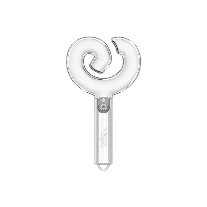 AESPA's lightstick keyring with a clear spiral design on a white background
