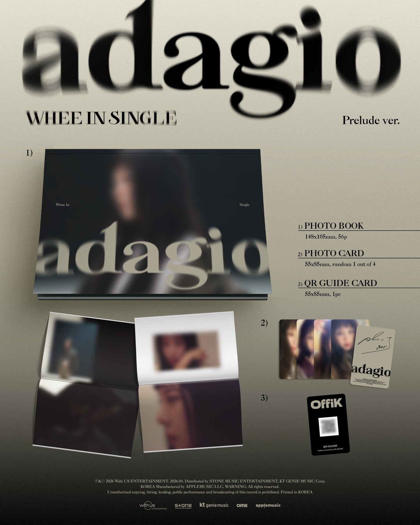 Promotional image of 'adagio' product with packaging and components on a gray background