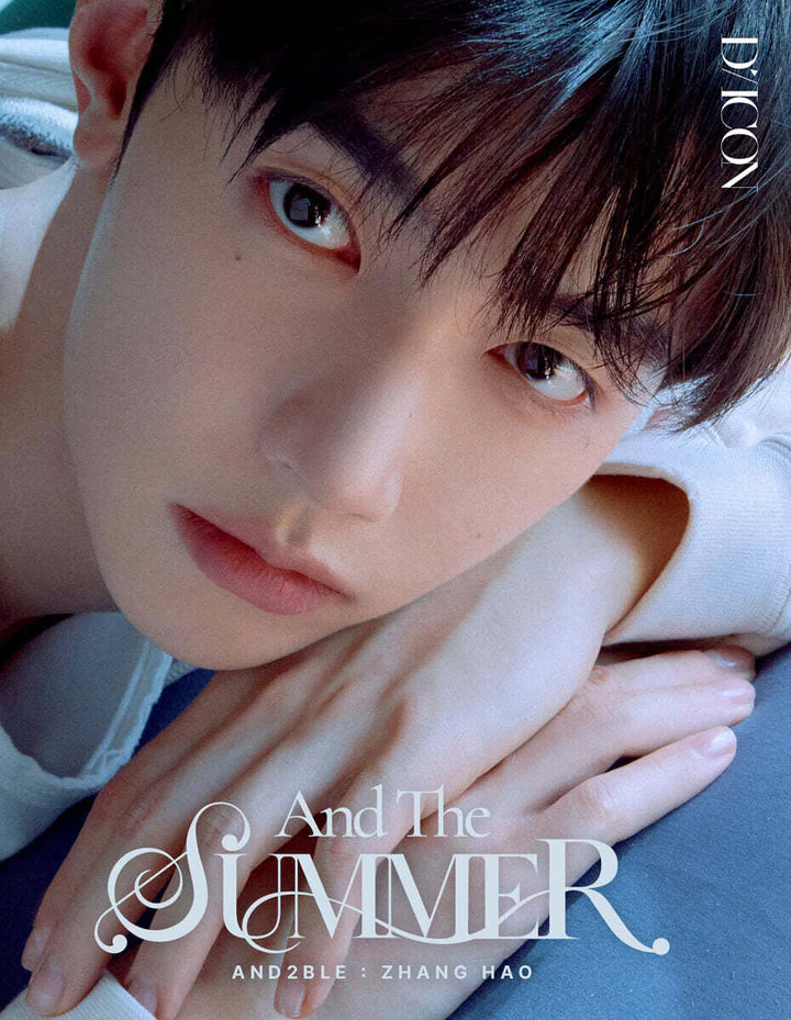 A close-up portrait of Zhang Hao from And2ble, featuring his face resting on his arms with the text 'And The SUMMER' and 'AND2BLE | ZHANG HAO' overlaid on the image.