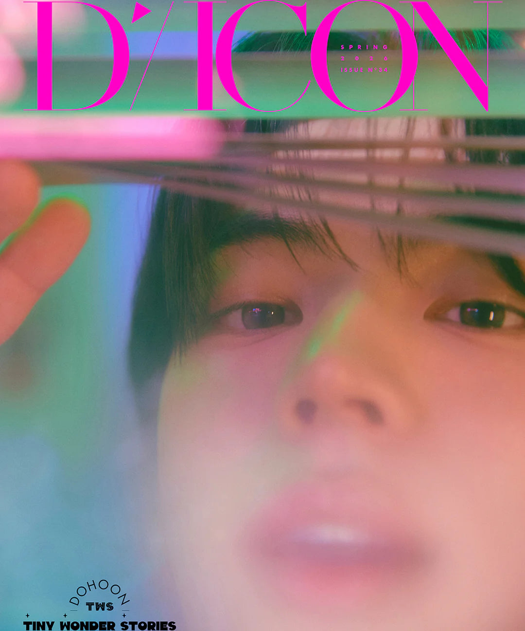TWS's Dohoon shown opposite a reflective surface, featuring the title 'D'ICON' and artist name.