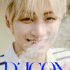 TWS's Jihoon sporting blonde hair and a white shirt, with 'D'Icon' and 'Dear my BOYHOOD' text in the foreground.