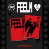 Album cover for 82MAJOR's 'FEELM' 5th mini album with red and black design on a black background with heart shapes.