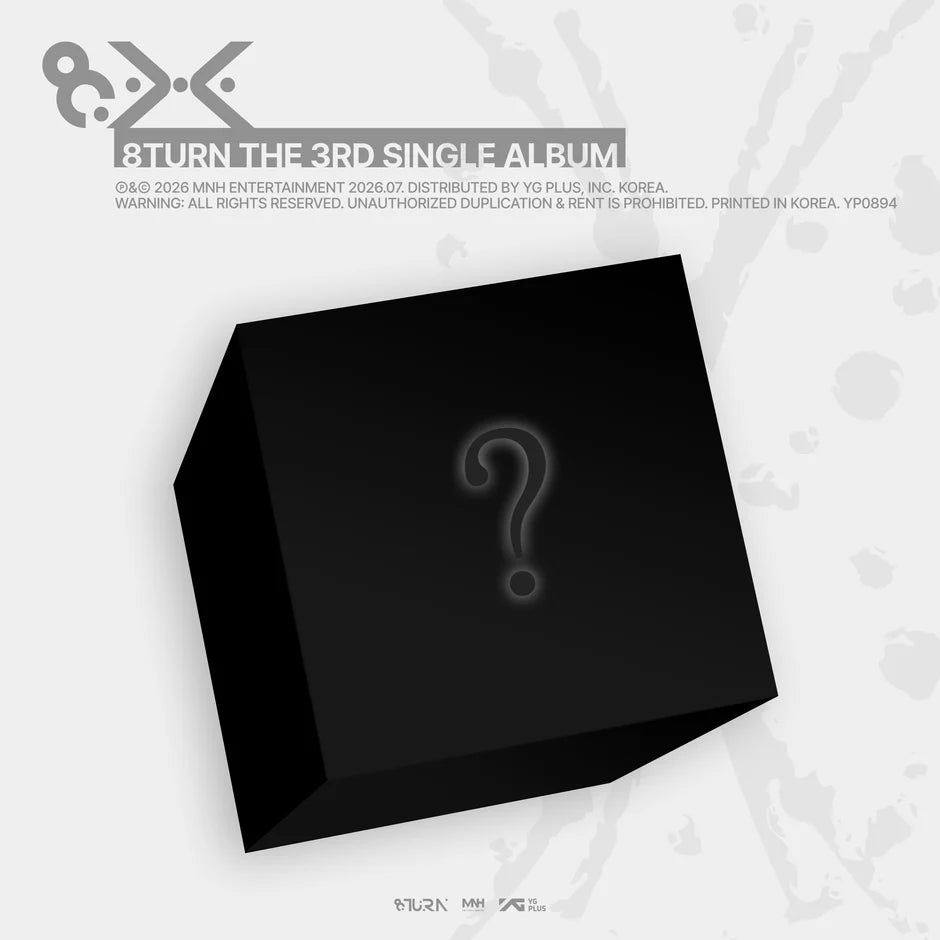 Black album cover with a question mark on a light gray background, featuring text "8TURN THE 3RD SINGLE ALBUM"