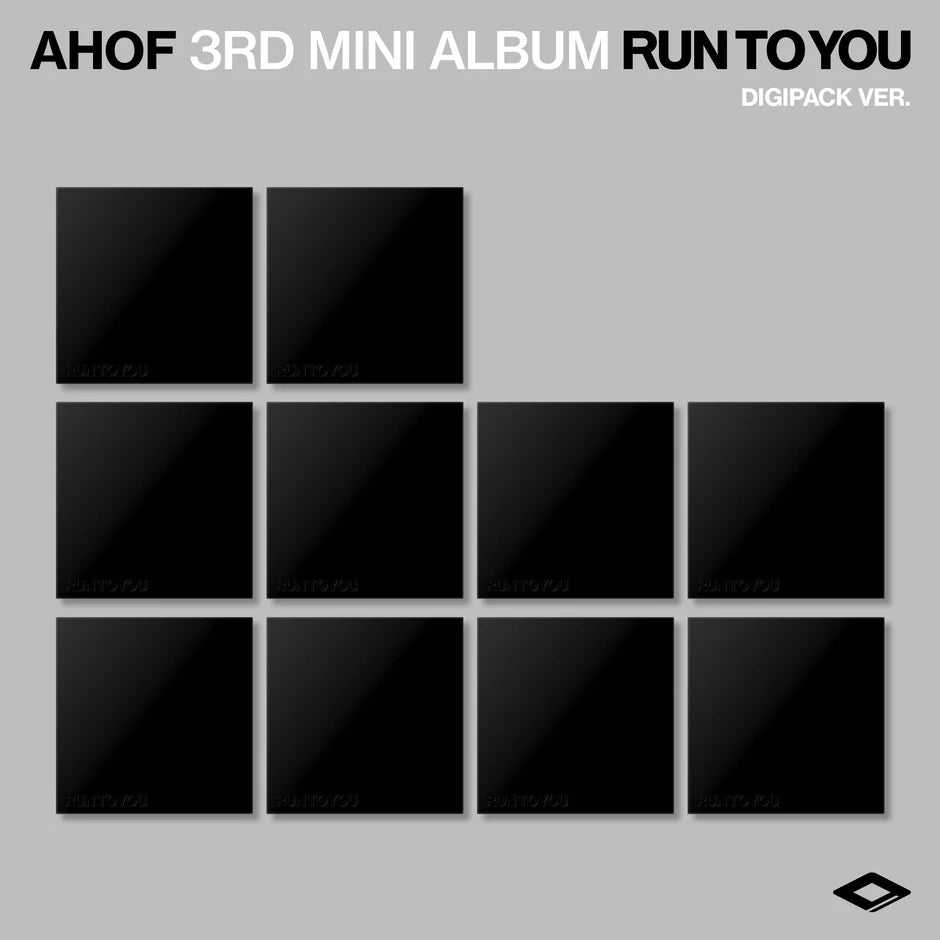 AHOF's 3rd mini album cover with black square tiles and text on a gray background