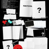 Collage of inclusions from AHOF's 3rd mini album 'Run To You' including books, cards, and posters on a black background