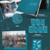 A product layout graphic for Alpha Drive One's 2nd Mini Album 'Unbreakable: Beast' Cementic Nest ver., showing a teal photobook, CD-R, poster, sticker, photocard and postcard on a dark teal background with decorative text and faint branch line art.