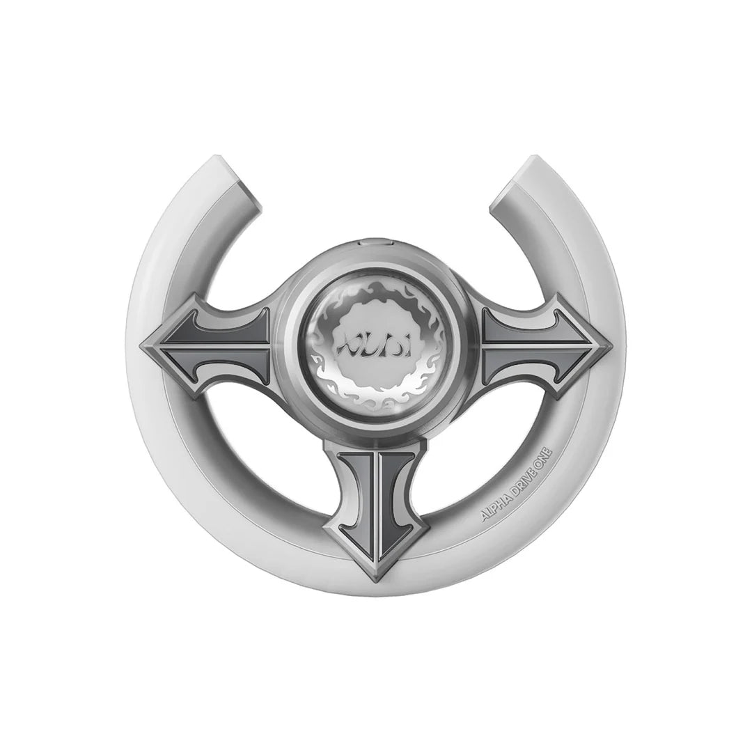 Metallic spinner toy as ALPHA DRIVE ONE's lightstick with decorative elements on a white background