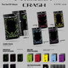 Promotional graphic for the Allday Project's 'Crash' EP album LITE ver, showing multiple packaged card packs, profile and selfie photocards, an QR photocard, and album art on a light gray background.