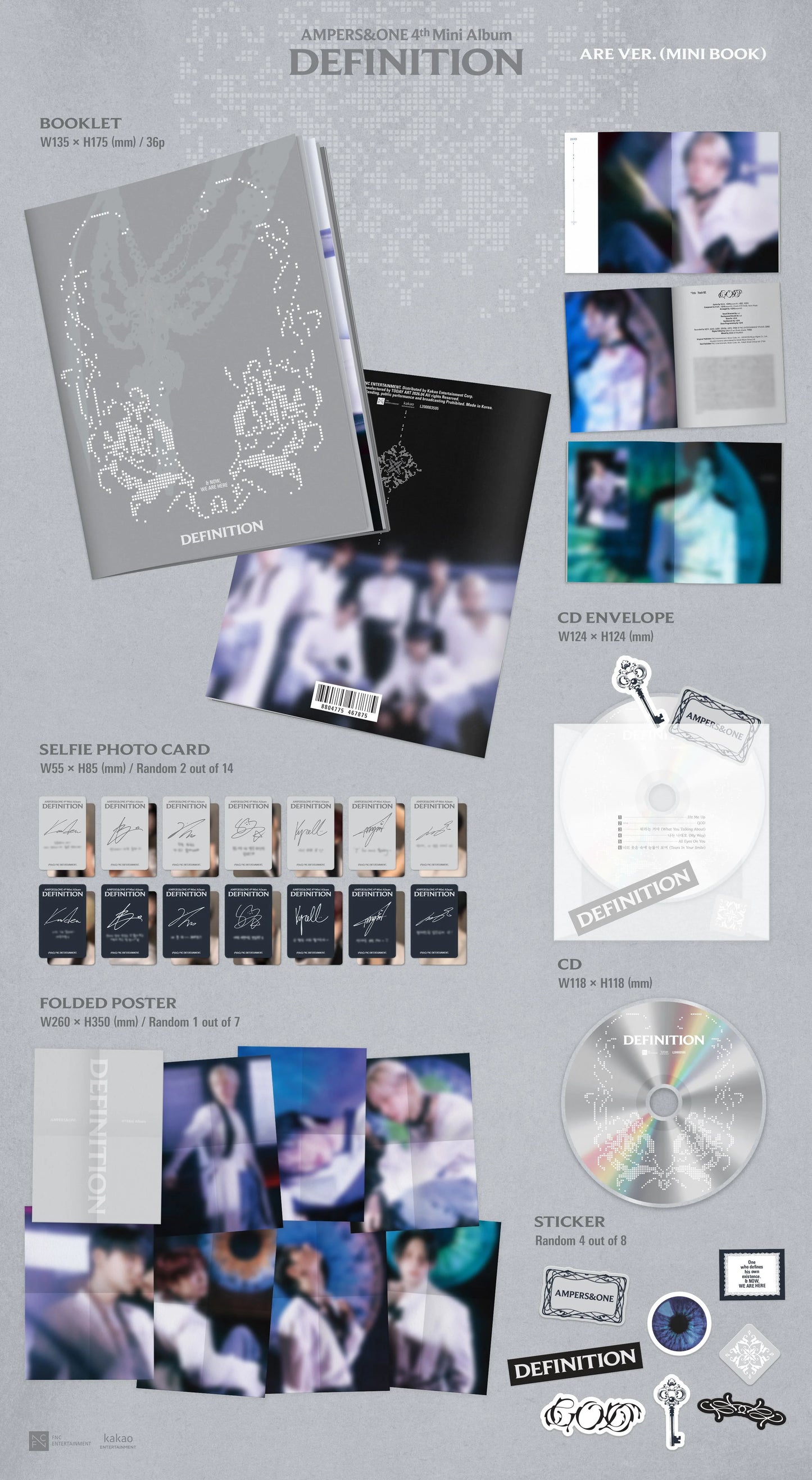AMPERS&ONE 4th mini album packaging with various items including a CD, photo cards, and a booklet.