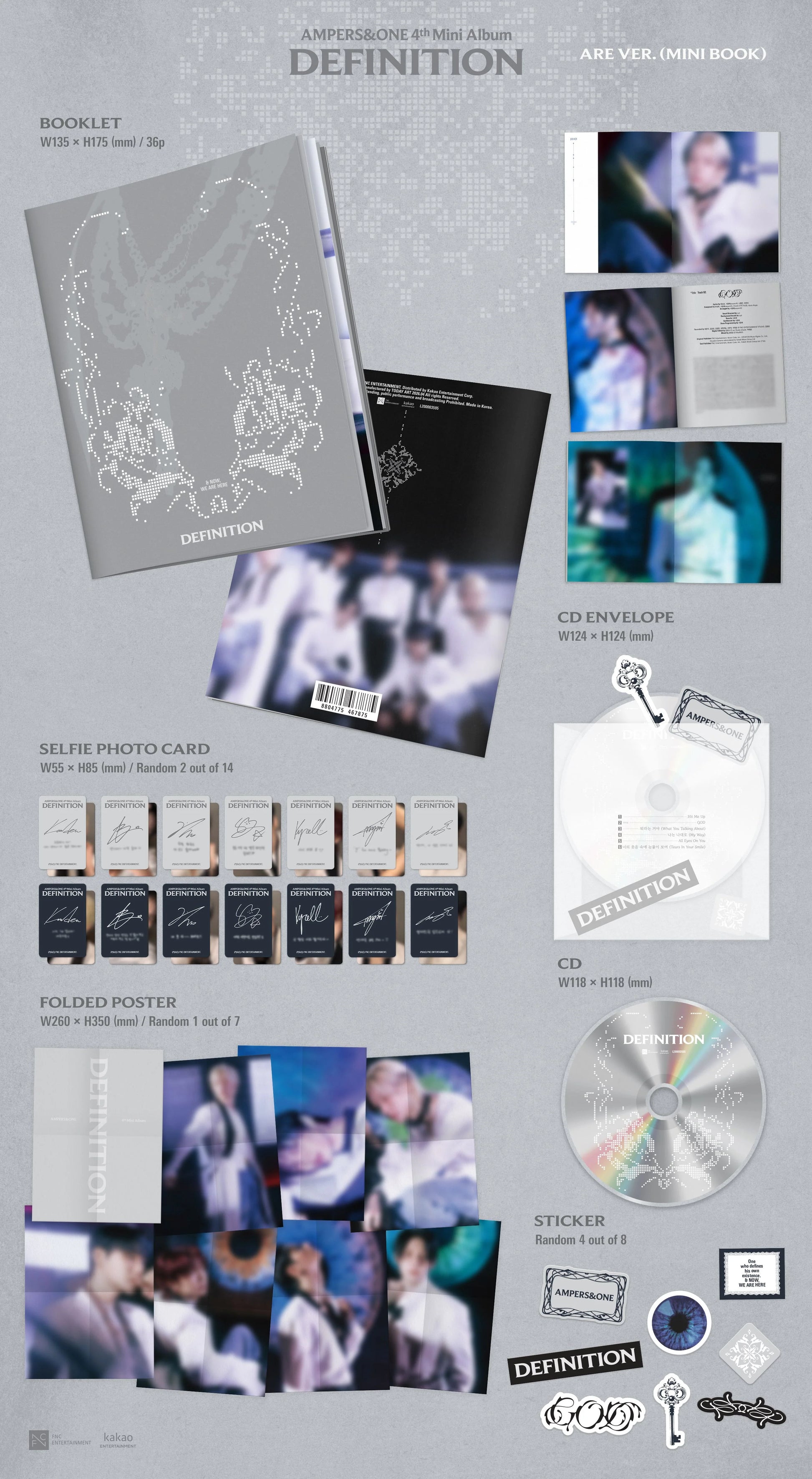 AMPERS&ONE 4th mini album packaging with various items including a CD, photo cards, and a booklet.