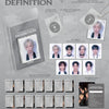 Promotional image of Ampers&One 4th Mini Album 'Definition' with packaging and included items.