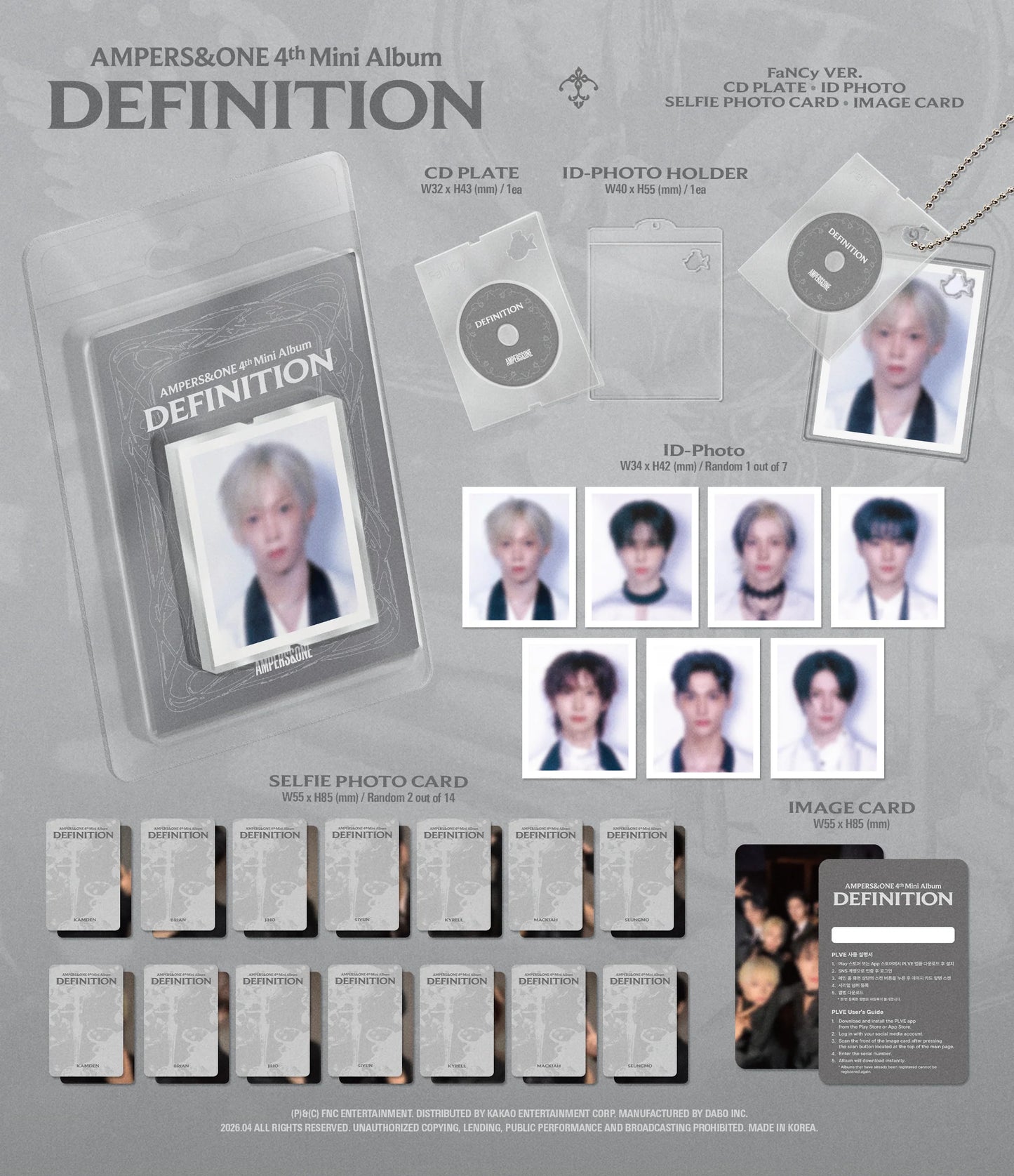Promotional image of Ampers&One 4th Mini Album 'Definition' with packaging and included items.