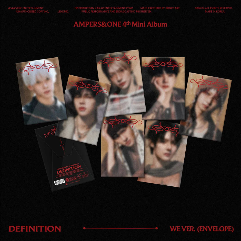 Promotional image of AMPERS&ONE 4th Mini Album with album cover and envelope on a black background