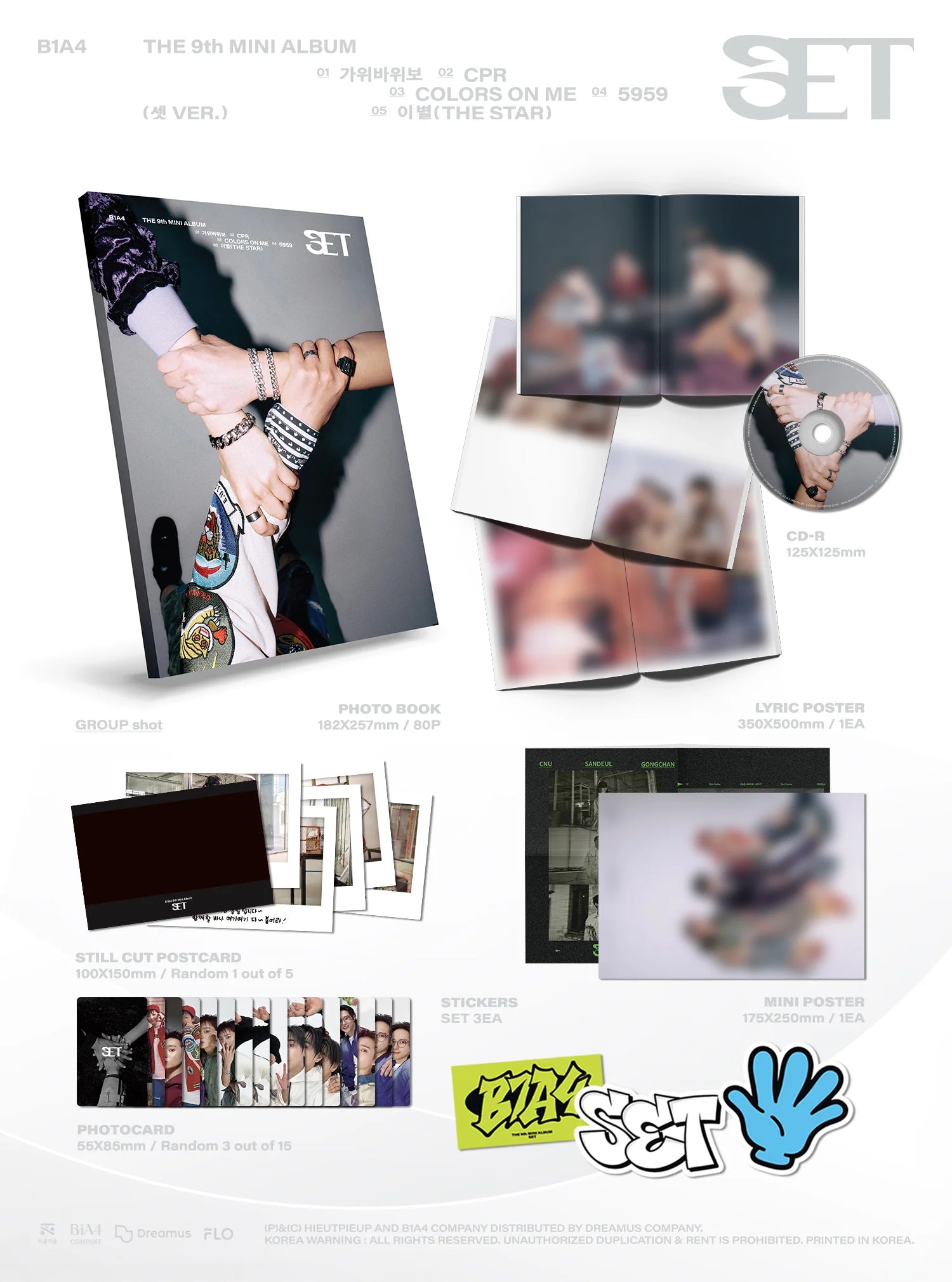 B1A4's album packaging with photos, text, and branding on a white background