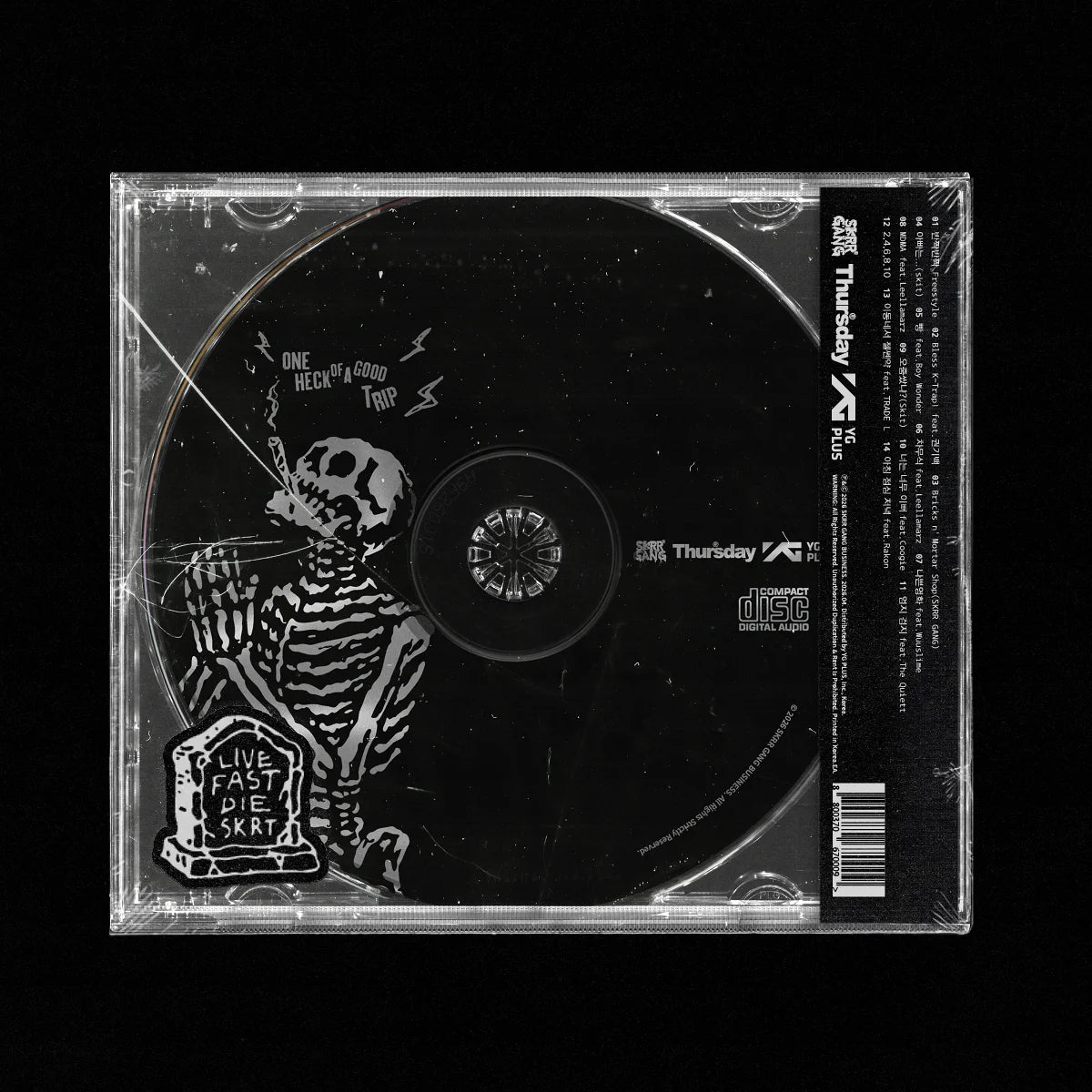 Bill Stax's album's CD case with skeleton design and text on a black background