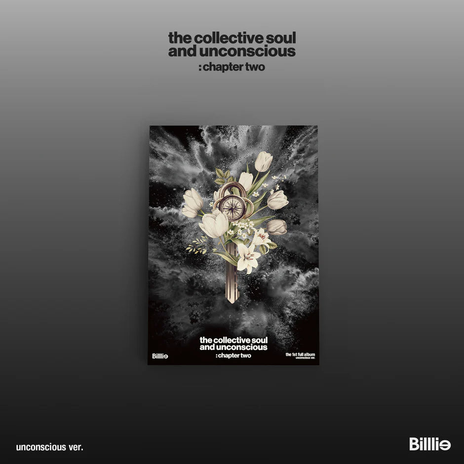 Billlie's album cover for 'the collective soul and unconscious: chapter two' with floral design and Billie logo.