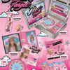 Choi Yoojung's 1nd single album packaging with its various inclusions on a pink background