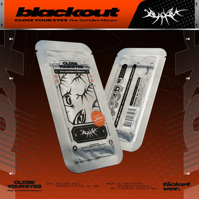 Album packaging for 'Close Your Eyes'  with a stylized eye design on an orange and black background.
