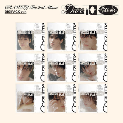 CRAVITY's 2nd album digipack covers on a beige background