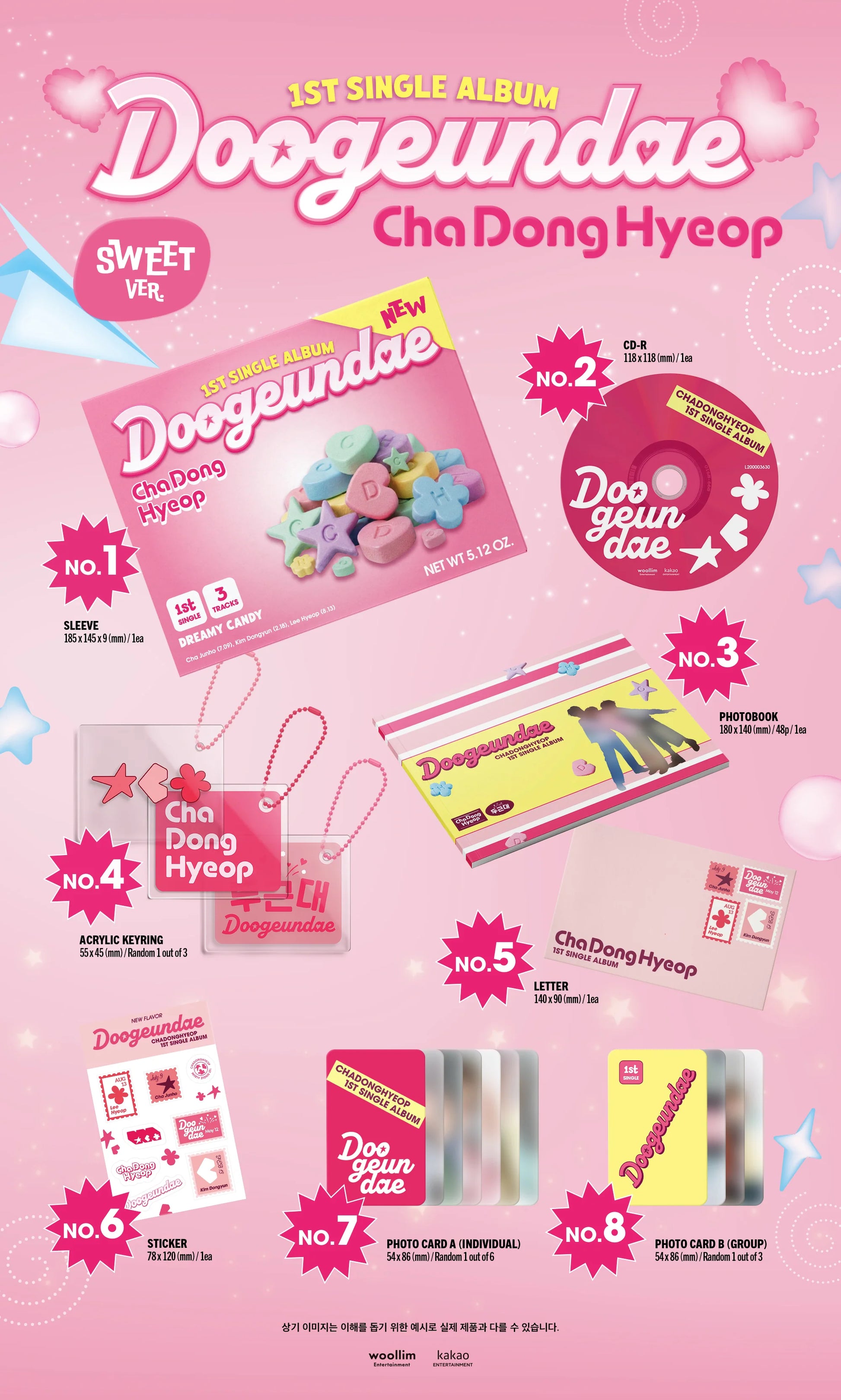 Cha Dong Hyeop's 1st single album inclusions with CD, acrylic keyring, photocards and photobook