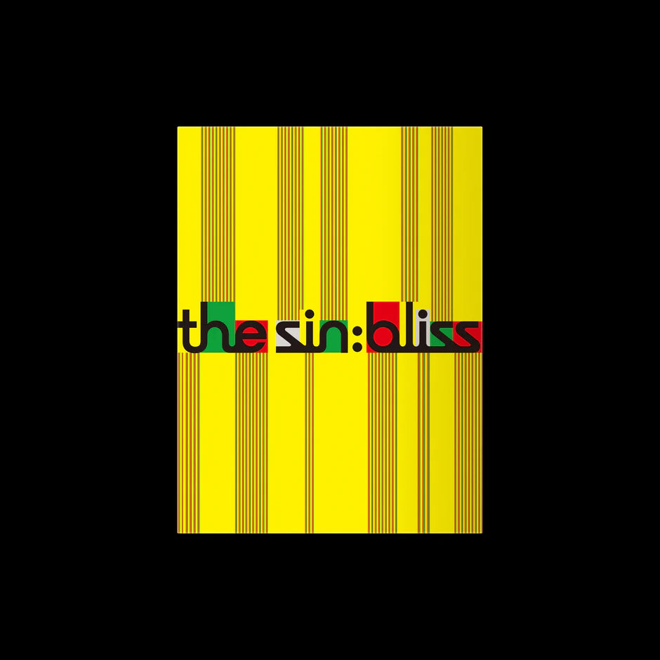 A square graphic with a bright yellow background featuring vertical dark stripes and the stylized text 'the sin: bliss' across the center in black, green, red, and white, set against a solid black background for ENHYPEN's album