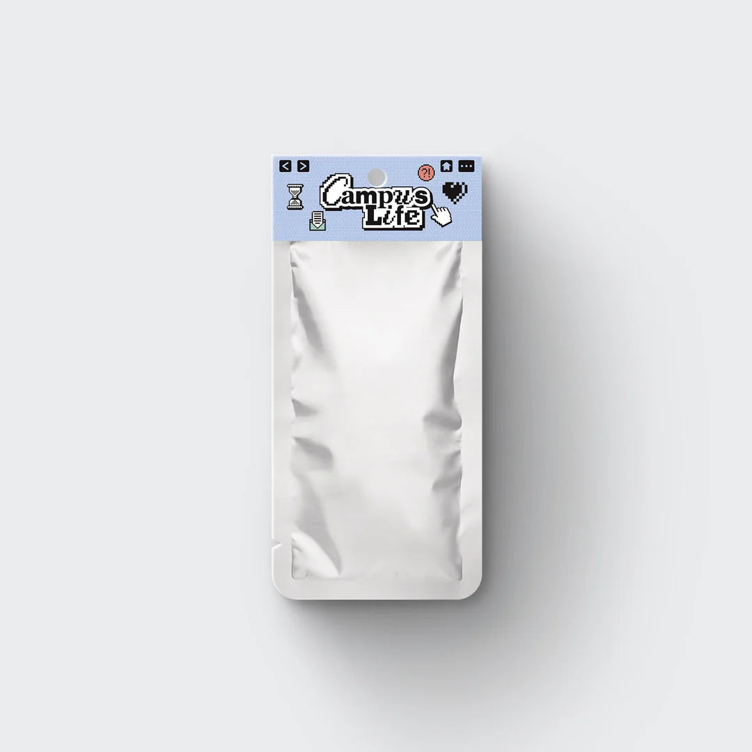 ENHYPEN's Campus Life coupon collection packaging on a gray background