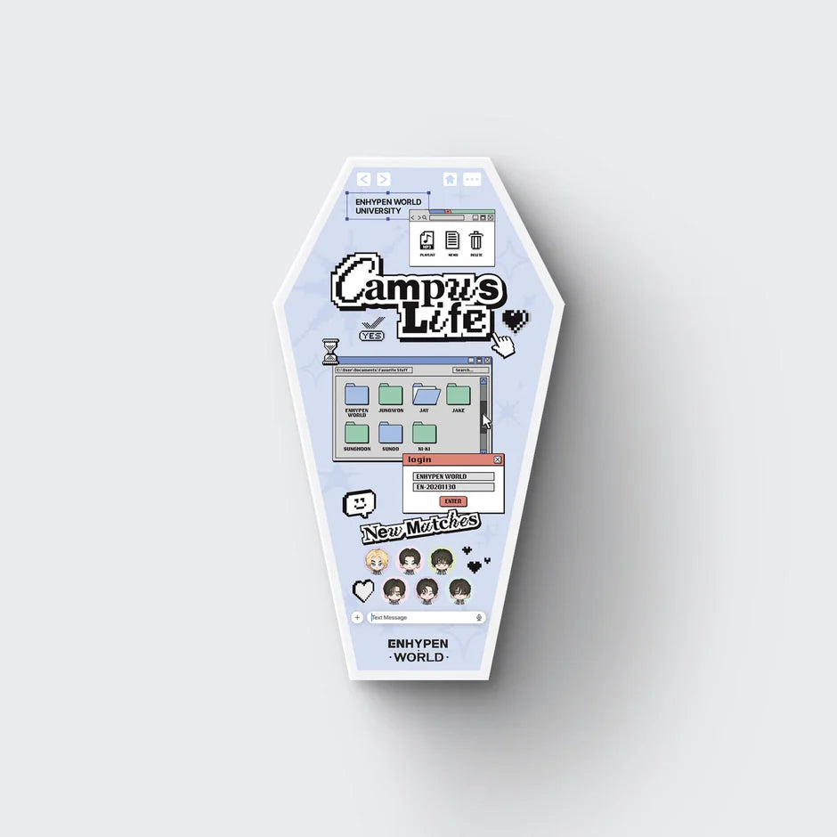 ENHYPEN's Campus Life Coupon Card collection packaging on a white background