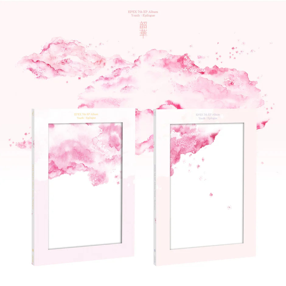 Two pink watercolor frames as EPEX's 7th EP album packaging on a white background