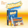 HUTA Single Album Goods Ver. 'Temperature' package set featuring a blue illustrated box and a clear acrylic pouch with a printed 'Temperature' graphic, on a yellow-to-white gradient background with stylized title text.