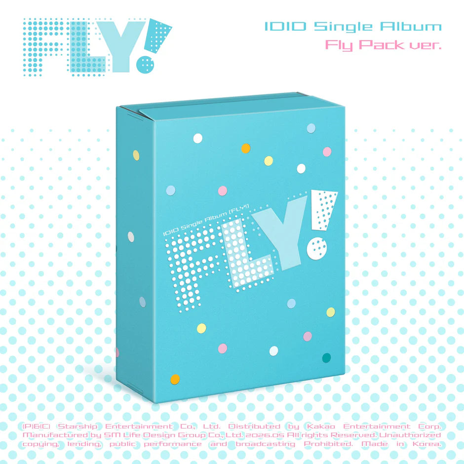 IDID's blue album packaging with 'FLY!' text on a polka dot background