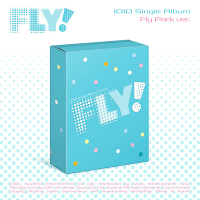 IDID's blue album packaging with 'FLY!' text on a polka dot background