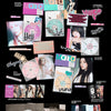 Collection of colourful album covers of ITZY's 'Motto' with names on a black background. 