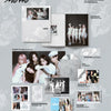 Product display of a inclusions of ITZY's album 'Motto' with various items including a photobook, poster, and postcards on a light gray background.