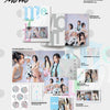 Product display of a inclusions of ITZY's album 'Motto' with various items including a photobook, poster, and postcards on a white background.