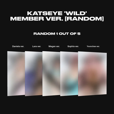 Album cover with 'KATSEYE 'WILD' (Member ver.)' text on a black background