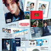 K-pop photo book and CD set packaging for 'Borderline' by KIMYUN, featuring a collage of printed photos, a red CD case, a CD, a photo ticket, and printed inserts on a light blue background.