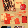 Kiss of Life - Sweat (3rd Single Heat Ver.) package contents, featuring the album cover, CD, booklet, sticker pack, lyric sheet, and photo cards on a beige background with red and cream graphics.