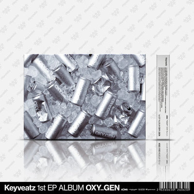 Keyveatz's 1st ep album cover with metallic cylindrical objects and text on a white background