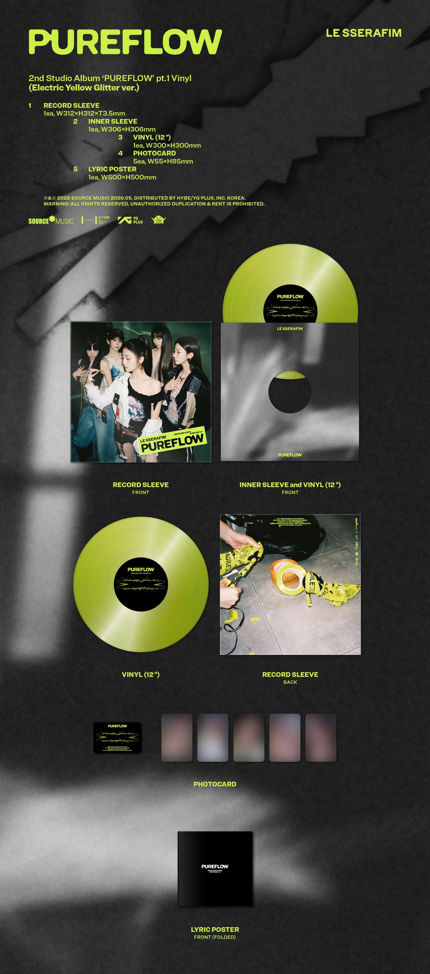 Yellow version of LE SSERAFIM's 2nd studio album with photocards and lyric poster as inclusions
