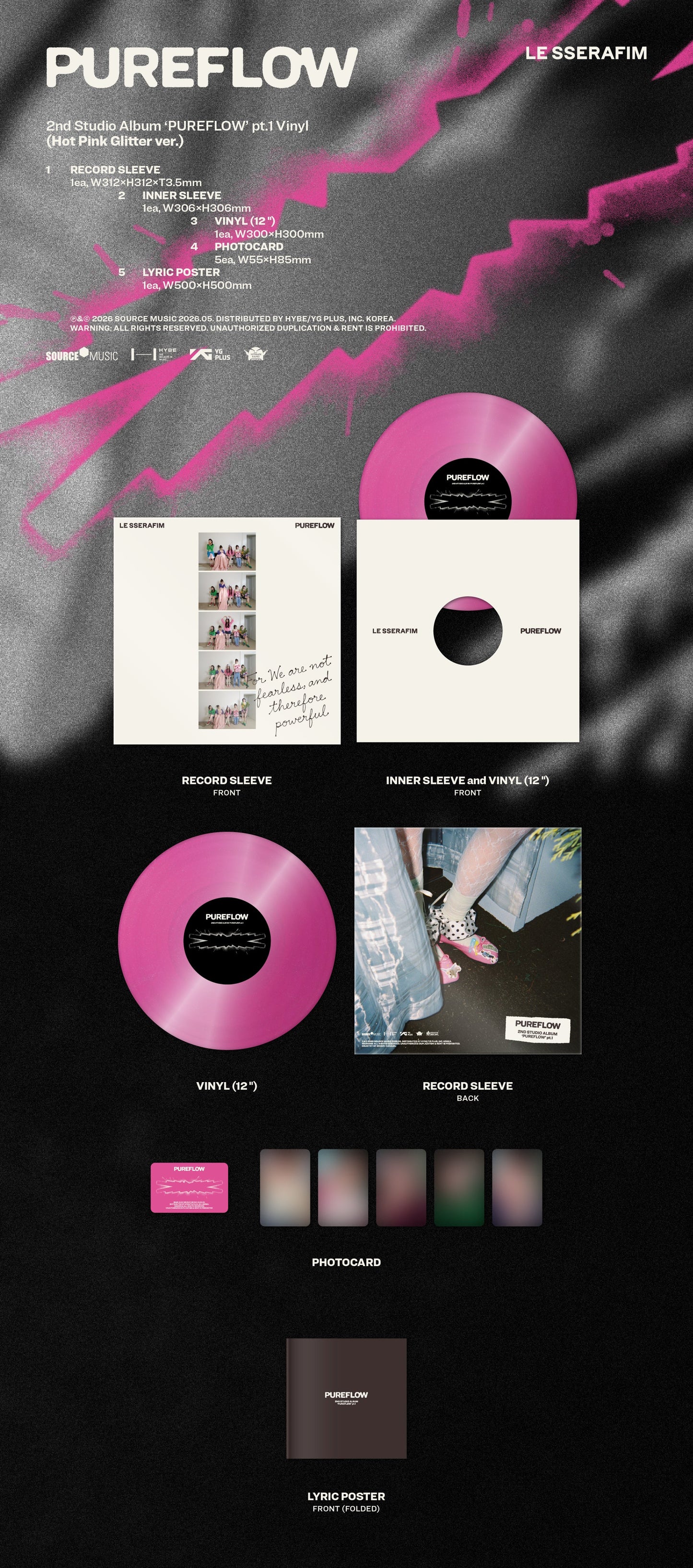 Pink version of LE SSERAFIM's 2nd studio album with photocards and lyric poster as inclusions