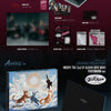 MEOVV's 2nd ep album inclusion of a music album with various items on a red and blue background