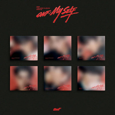 Album cover of ONF's album with 'My Self' text and blurred images on a dark background