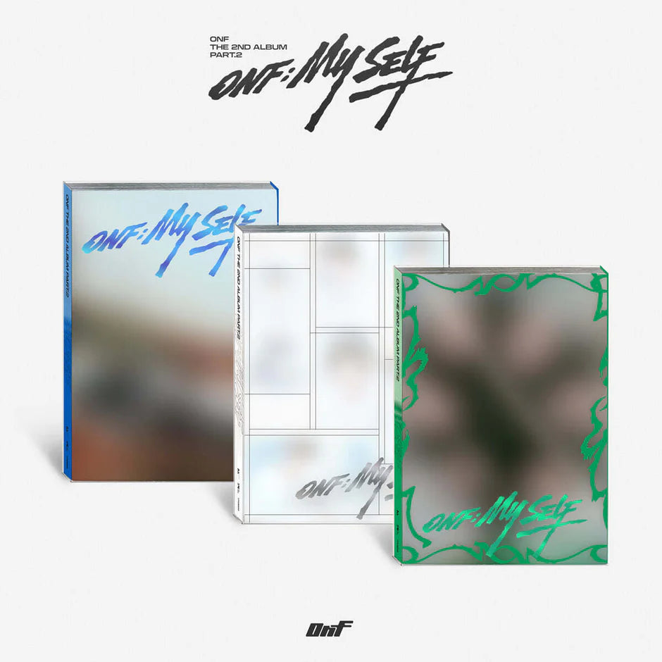 Three album covers with 'ONF' branding and 'ONF: My Self' text on a white background.