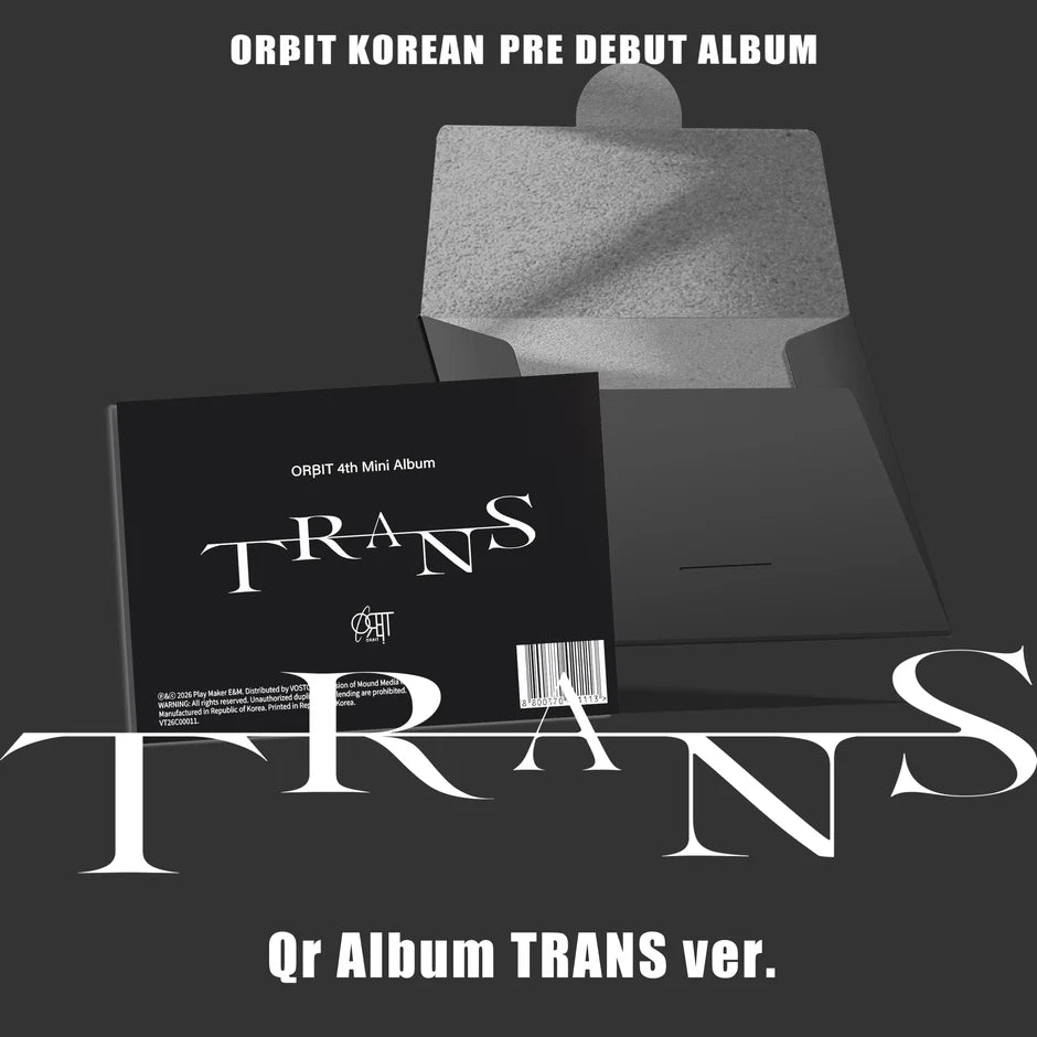 Orbit Korean pre-debut album packaging with 'TRANS' on a black background