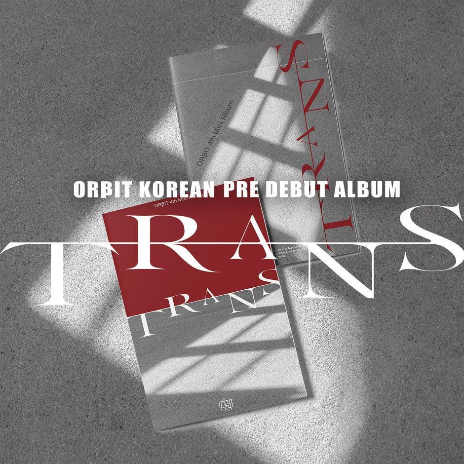 Album cover with 'TRANS' text and 'ORBIT KOREAN PRE DEBUT ALBUM' on a textured gray background