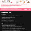A promotional collage for an 'Our Birthday! Cartoon Book' featuring a cartoon book, lyric paper, and stickers, with a large black section below displaying FANS Album details.