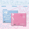 Two album packaging boxes for the new K-pop group OURBIRTHDAY's 1st Single Album, shown in both Welcome Ver. (light blue) and Party Ver. (pink)